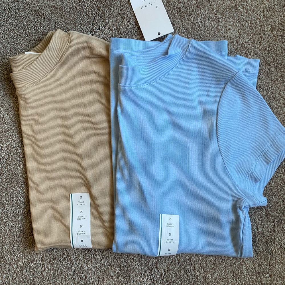 NWT Women’s A New Day Ribbed T Shirt Set. Medium. One Light Blue and One Tan.